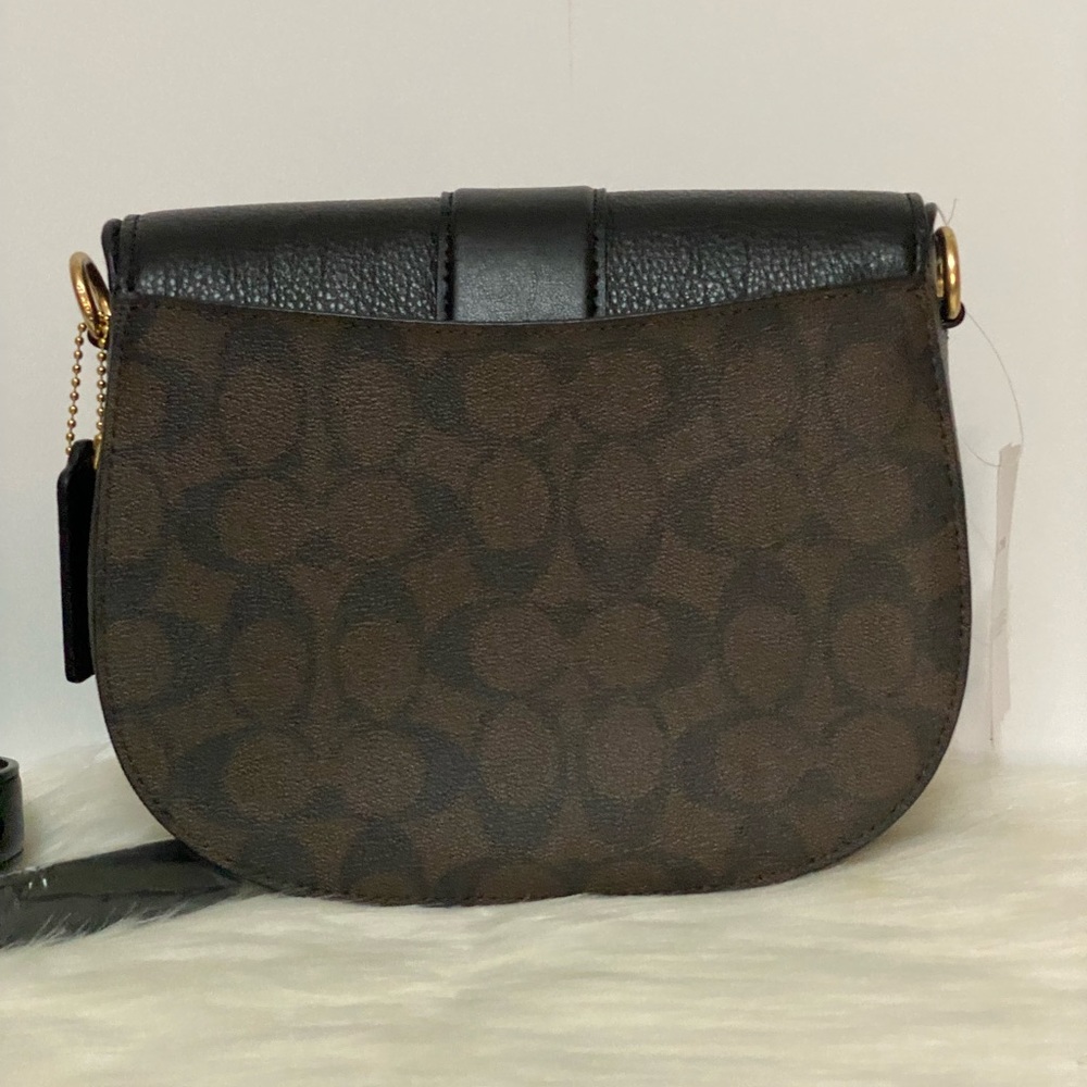Coach Crossbody Saddle Bag NWT C Monogram Soft Black Leather Adjustable Strap - Picture 9 of 16